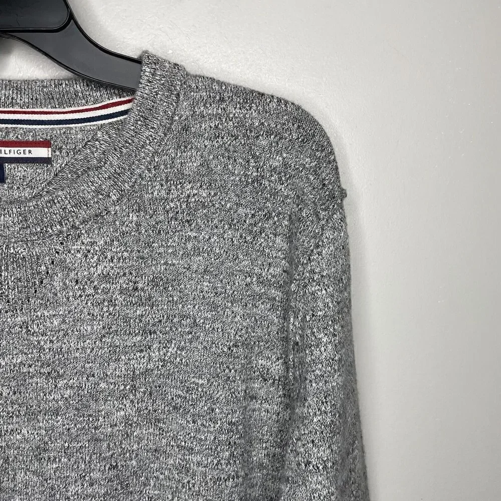 TOMMY HILFIGER Sweater Mens Large L Heather Gray Pullover 100% Cotton Crewneck